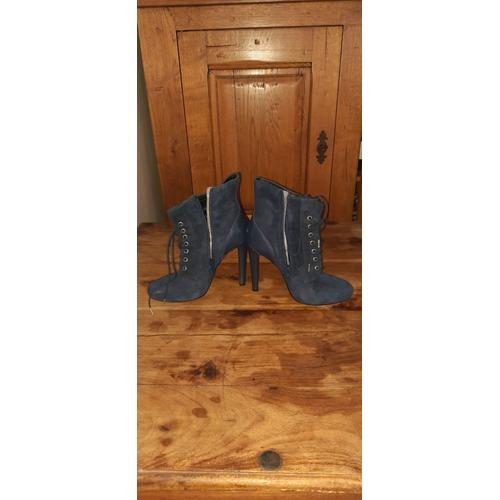 Vends Bottines 100% Nubuck, Colori Bleu Portées 3 Fois - 39