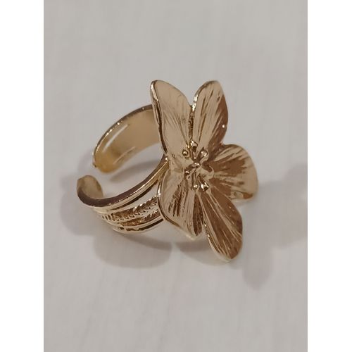 Bague Métal Doré,Grande Fleur,Taille 17 Reglable