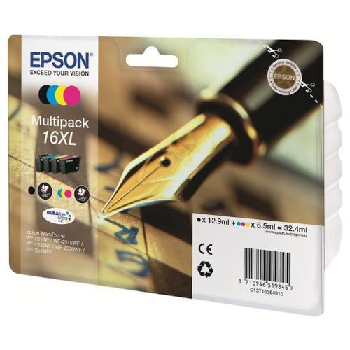 Epson 16XL Multipack - Pack de 4 - XL - noir, jaune, cyan, magenta - original - blister avec alarme acoustique / électromagnétique - cartouche d'encre - pour WorkForce WF-2010, 2510, 2520, 2530...