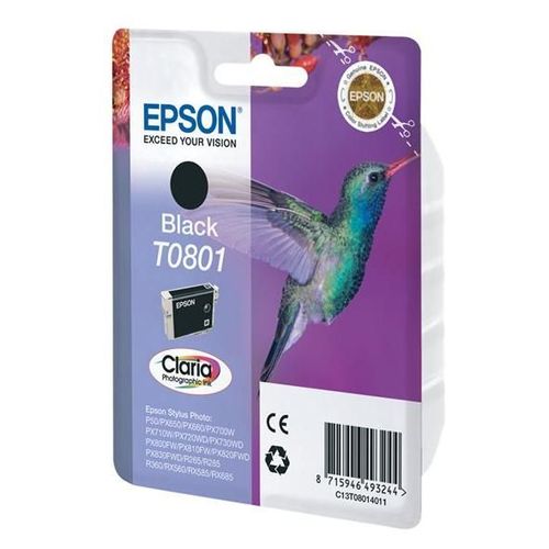 Epson T0801 - Noir - original - emballage coque avec alarme radioélectrique/ acoustique - cartouche d'encre - pour Stylus Photo P50, PX650, PX660, PX700, PX710, PX720, PX730, PX800, PX810, PX820...