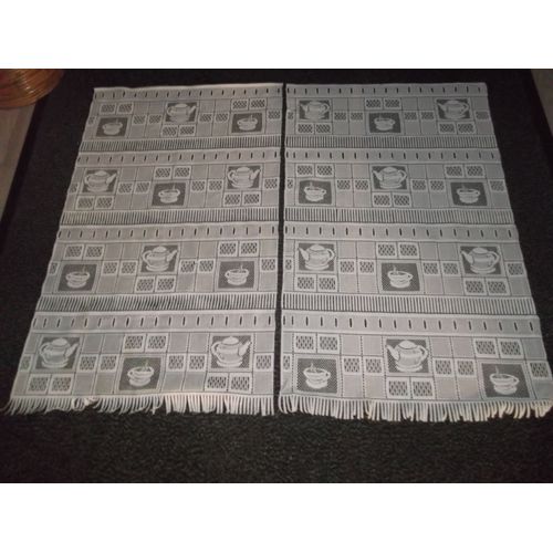 Rideaux Blancs Passe Tringles Modulables Théières Et Tasses