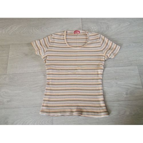 Tee Shirt Kiabi Rayé Orange Blanc Marron Taille 42 Tbe