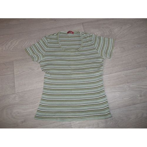 Tee Shirt Kiabi Rayé Blanc Kaki Et Bleu Clair 42 Tbe