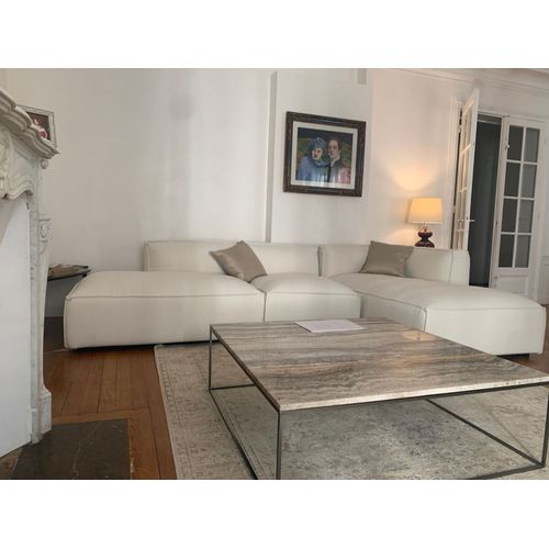 Canape¿ D¿Angle - Accoudoir Droite - Capacité D'accueil 4-  En Tissu Blanc Bouclé - 3 Mt