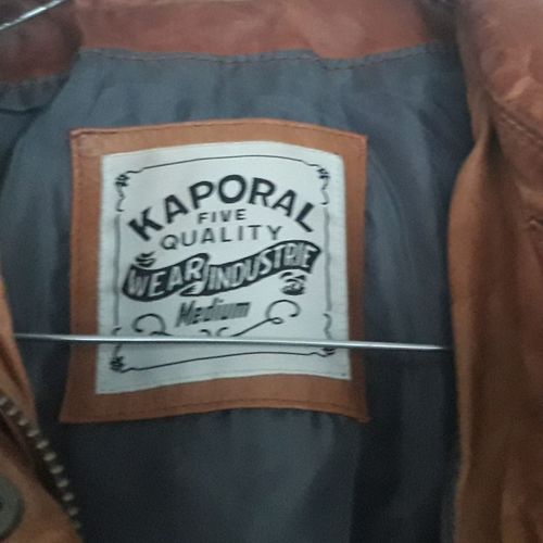 Blouson Cuir Cognac Kaporal Marron Camel Taille M Medium Veste Peau D Agneau Sheep Skin Five Quality Wear Industry 100% Real Leather Veritable Veste Jacket Zip Et Pression Poches Look Tendance Mode -