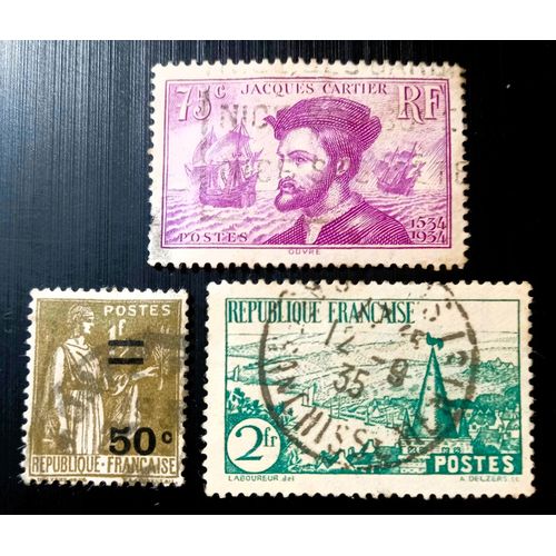 Timbres France 1934 The 400th Anniversary Of The Discovery Of Canada By Jacques Cartier,1934 Type Paix Surchargé & 1935 Sites Et Monuments N°1