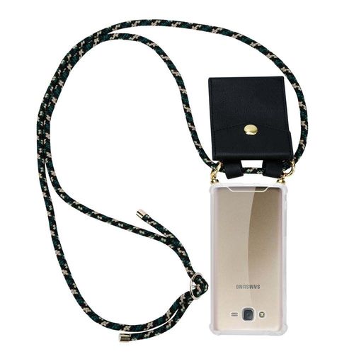 Cadorabo Chaîne De Téléphone Portable Compatible Avec Samsung Galaxy J7 2015 En Camouflage - Étui De Protection En Silicone Avec Anneaux Dorés, Cordon Et Étui Amovible