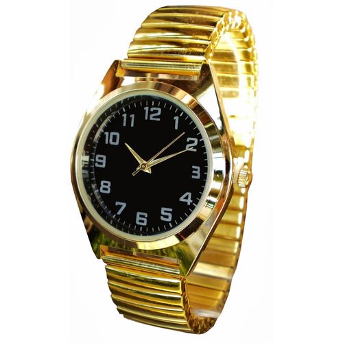 Montre Métal - Bracelet Extensible Élastique - Diam 3,3cm Doré Fond Noir