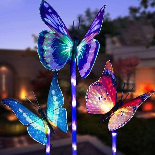 Lumières Solaires De Jardin Décoratives Extérieures, Paquet De 3 Lumières Actionnées Solaires De Jardin Avec Papillon Changements Multicolores De Lumières Led Jardin, Terrasse, Jardin