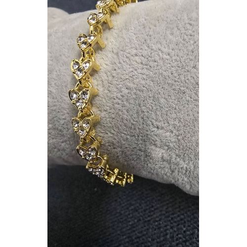 Bracelet En Métal Doré C?ur Avec Strass 19cm