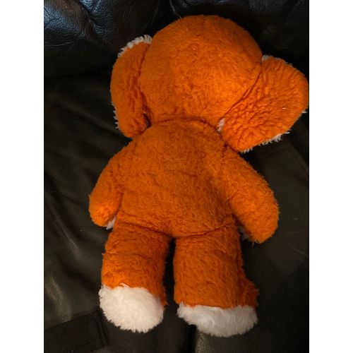 Peluche Vintage Éléphant Orange Et Blanc Yeux Vert Vintage 30cm