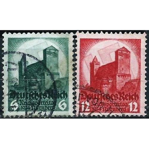 Allemagne, 3ème Reich 1934, Beaux Timbres Yvert 511 Et 512, 2ème Congrès Du Parti Nazi À Nuremberg, Filigrane Croix Gammées, Oblitérés, Tbe.