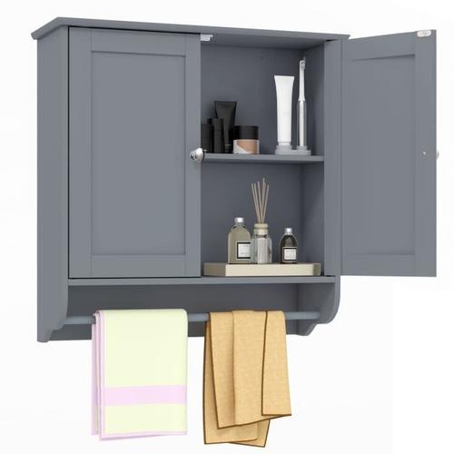 Costway Meuble De Salle De Bain Armoire Murale Avec 2 Portes Étagères Réglables Et Porte-Serviettes, 60 X 21 X 61 Cm, Gris