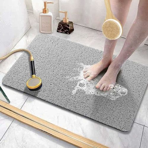 Tapis de Douche Antidérapant avec Trous de Drainage, Séchage Rapide | Anti Moisissure | Doux et Confortable Luffa Tapis de Bain Tapis de Douche Massant pour Zones Humides (40_x_60_cm, Gris)