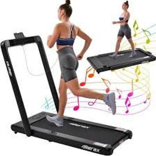 Merax Tapis De Course Pliable 2 En 1, 1- 12km/H, 2 Modes Sportifs, Contrôle Écran Tactile/Télécommande, Bluetooth Intégré