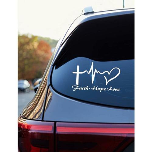 Autocollant en vinyle 'Hope Faith Love Heart' pour fenêtre de voiture, tablette, ordinateur portable, bouteille d'eau (blanc)
