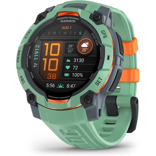 Garmin Instinct 3 - 45 Mm Amoled - Vert D'eau Avec Bracelet Silicone Vert D'eau