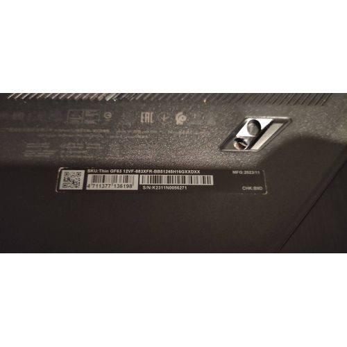 MSI GF63 Thin 12VF-883XFR - 15.6" Intel Core i5-12450H - 2 Ghz - Ram 16 Go - SSD 512 Go + HDD 1 To