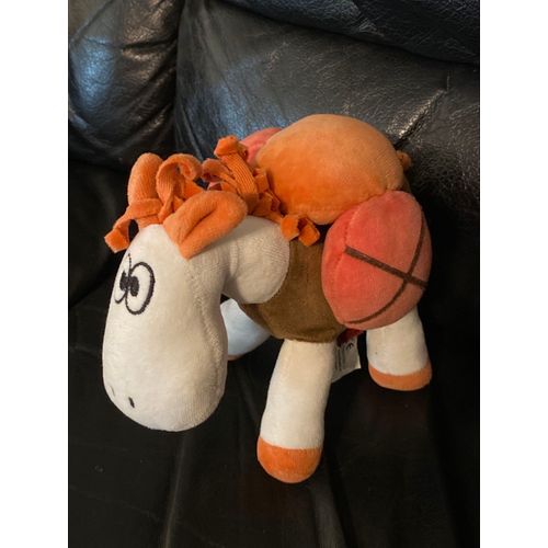 Peluche Doudou Âne Cheval Marron Et Blanc Orange Chargée Marese 25cm