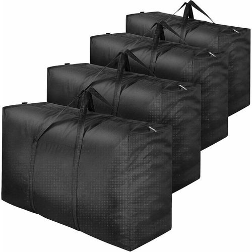 Lot de 4 grands sacs de rangement pour vêtements, boîte de rangement sous lit zippée en tissu Oxford avec couvercle pour couette, couvertures, literie (noir)