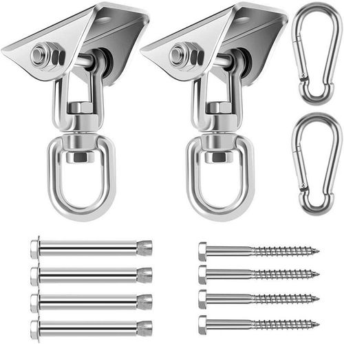 Lot De 2 Cintres De Balançoire En Acier Inoxydable, Crochets De Hamac Pivotants À 360 °, Capacité De 1000 Lb Pour Béton, Ensembles En Bois, Aire De Jeux, Porche, Intérieur, Extérieur, Trapèze, Yoga, Salle De Sport