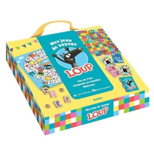 Mes Jeux De Voyage Loup - Avec 1 Jeu De L'oie, 1 Jeu Serpents Et Échelle, 1 Jeu De Carte Le Mini Bac, 4 Pions En Bois Et Aimantés, 2 Dés En Bois