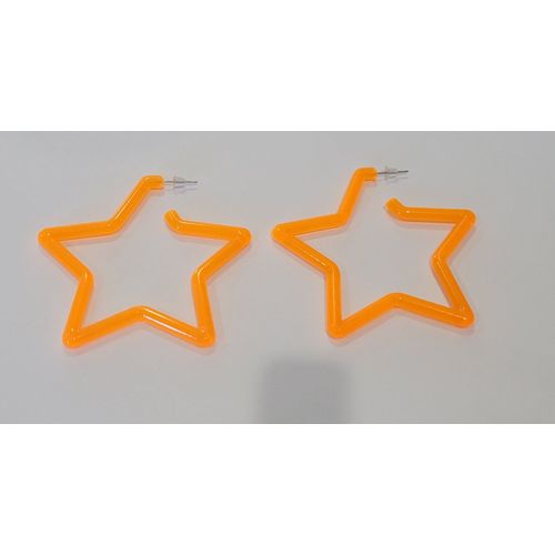 Boucles D'oreilles Anneaux Creoles Etoile Orange Fluo Soiree Annee 80 !