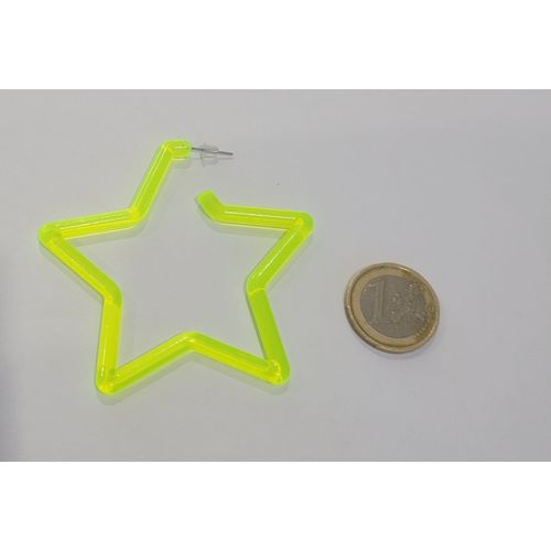 Boucles D'oreilles Anneaux Creoles Etoile Jaune Fluo Soiree Annee 80 !