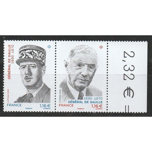 Lot De Deux Timbres Neufs** Se Tenant. Général Charles De Gaulle, 130ème Anniversaire. 2020 N° 5444 Et 5445