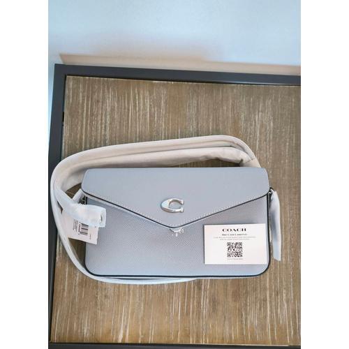 Sac en cuir Coach New York neuf à bandoulière bleu / gris pochette