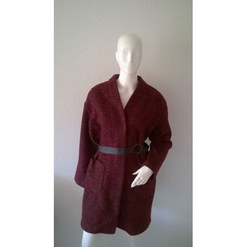 Manteau Court Prune Chiné Avec Ceinture Noire Promod Taille 40
