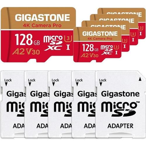 Gigastone Carte Mémoire 128 Go Lot De 5 Cartes, 4k Caméra Pro Série, Compatible Avec Gopro Drone, Vitesse Allant Jusqu'à 100 Mo/S. I