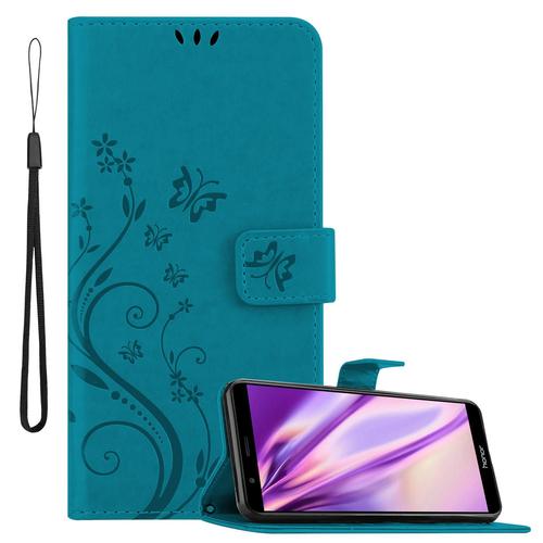 Cadorabo Housse Compatible Avec Honor 7x En Bleu Floral - Étui De Protection Au Design Floral Avec Fermeture Magnétique, Fonction De Support Et Emplacements Pour Cartes