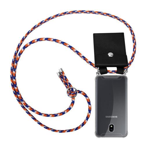 Cadorabo Chaîne De Téléphone Portable Compatible Avec Samsung Galaxy J7 2017 En Orange Bleu Blanc - Étui De Protection En Silicone Avec Anneaux Argentés, Cordon De Serrage Et Étui Amovible