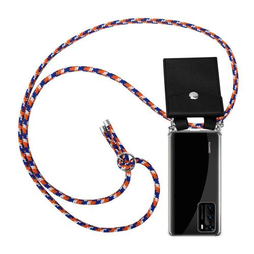 Cadorabo Chaîne De Téléphone Portable Compatible Avec Huawei P40 En Orange Bleu Blanc - Étui De Protection En Silicone Avec Anneaux Argentés, Cordon De Serrage Et Étui Amovible