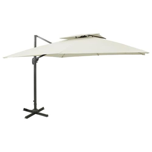 Parasol Déporté À Double Toit 300 X 300 Cm Sable Helloshop26 02_0008560