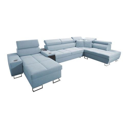Canapé D'angle Pearland 113, Bleu, Fonction De Couchage, 371x221x84cm