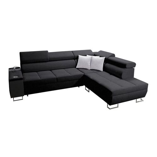 Canapé D'angle Pearland 115, Noir, Fonction De Couchage, 283x221x84cm