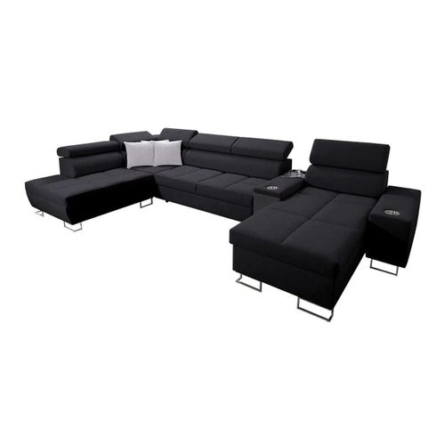 Canapé D'angle Pearland 113, Noir, Fonction De Couchage, 371x221x84cm