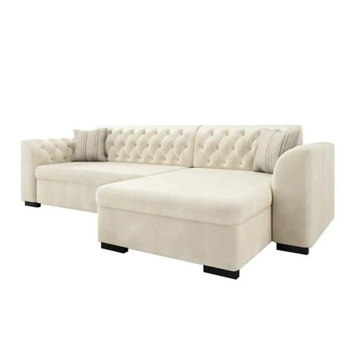 Chesterfield Canapé D'angle Comfivo 252, Brun Clair, Boîte De Literie