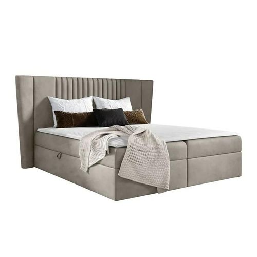 Lit Continental Baltimore 184, Double, Brun Clair, Tapisserie