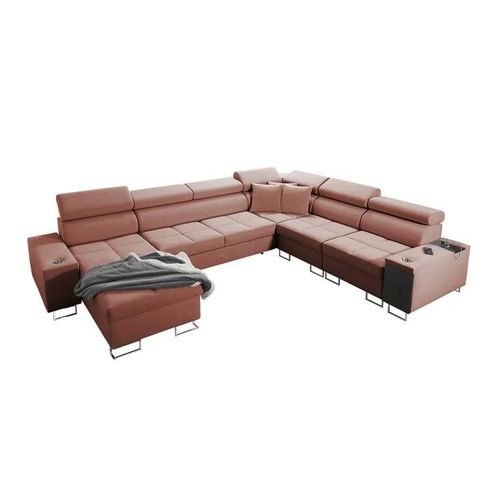 Canapé D'angle Pearland 116, Rose, Fonction De Couchage, 360x284x84cm