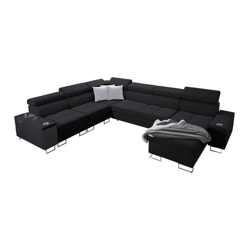 Canapé D'angle Pearland 116, Noir, Fonction De Couchage, 360x284x84cm