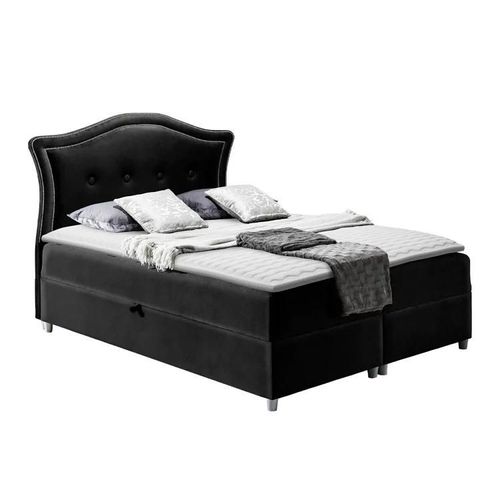 Lit Continental Baltimore 135, Double, Noir, Tapisserie, 150x208x130cm