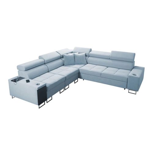 Canapé D'angle Pearland 110, Bleu, Fonction De Couchage, 284x283x84cm