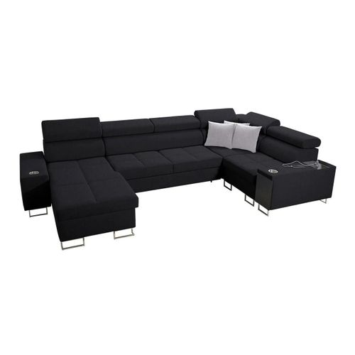 Canapé D'angle Pearland 111, Noir, Fonction De Couchage, 340x207x84cm