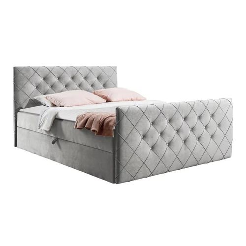 Lit Continental Baltimore 158, Double, Gris, Tapisserie, 184x213x103cm