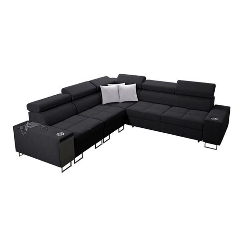 Canapé D'angle Pearland 110, Noir, Fonction De Couchage, 284x283x84cm