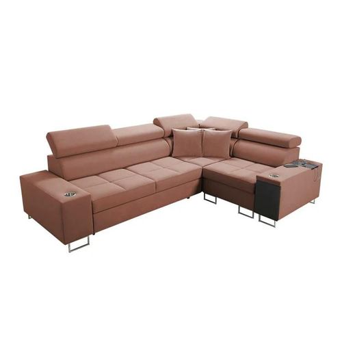 Canapé D'angle Pearland 109, Rose, Fonction De Couchage, 283x207x84cm