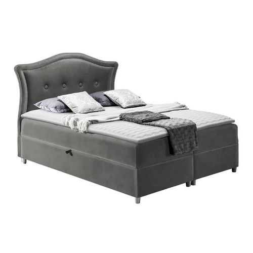 Lit Continental Baltimore 135, Double, Gris, Tapisserie, 150x208x130cm